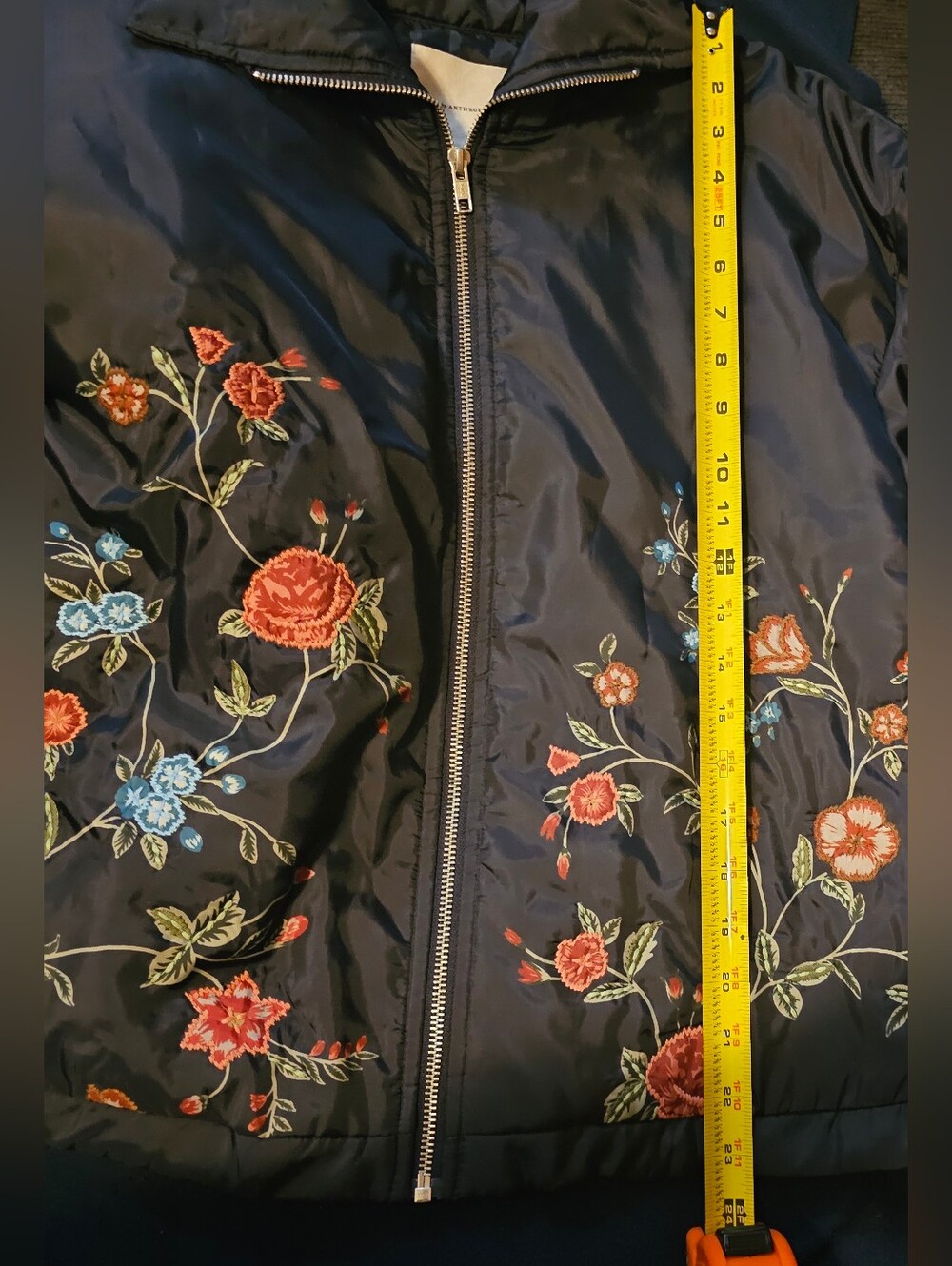 Anthropologie Dahlia Floral Bomber Jacket – Navy Blue Embroidered | Size Large - Picture 6 of 6